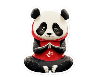 Naklejka winylowa - Zen Panda (VR) - zen panda uprawiająca jogę w czerwonej bluzie z kapturem