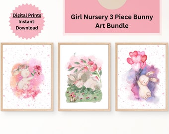 BOHO BUNNY ART, Digital Art Prints, Bunny Wall Art, Bunny Art Printable, Boho Nursery Decor, Woodland Nursery Art, Girl Nursery Decor
