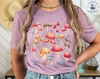 Aquarel Esthetische Magische Botanische Mycologie Cottagecore Goblincore Natuurliefhebber Schimmels Schimmel Paddestoel Dark Academia Gift Tee T-Shirt