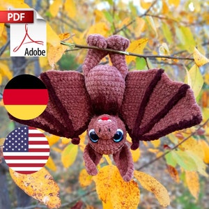 Crochet Pattern Amigurumi Halloween plush bat PDF file in English and German