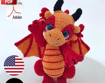 Crochet Pattern Plush Dragon amigurumi PDF file in ENG and German