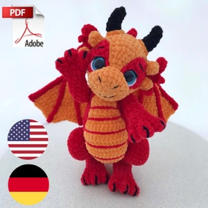 Crochet Pattern Plush Dragon amigurumi PDF file in ENG and German