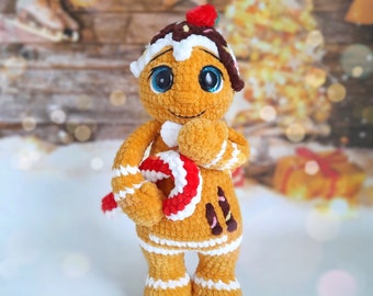 Gingerbread Crochet Pattern PDF file in ENG, Christmas amigurumi plush toy