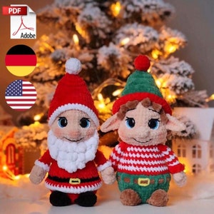 Crochet pattern Christmas gnomes PDF file in English and German