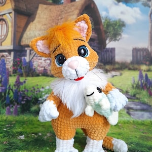 Crochet pattern Cat with a fish amigurumi PDF file in ENG