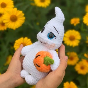 Virkmönster amigurumi Halloween spöke och pumpa PDF-fil på engelska och tyska bild 10