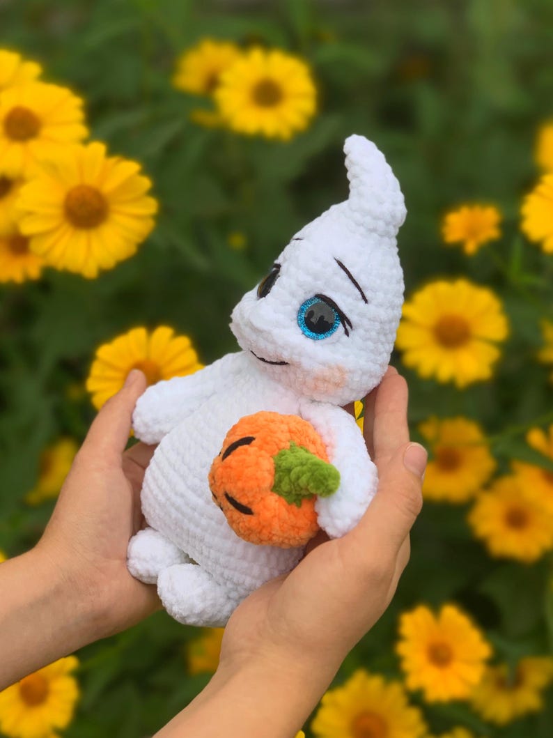Virkmönster amigurumi Halloween spöke och pumpa PDF-fil på engelska och tyska bild 10