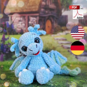 Crochet pattern Sea Dragon amigurumi PDF file in English and German - Plush Dragon Pattern