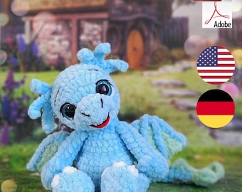 Crochet pattern Sea Dragon amigurumi PDF file in English and German - Plush Dragon Pattern