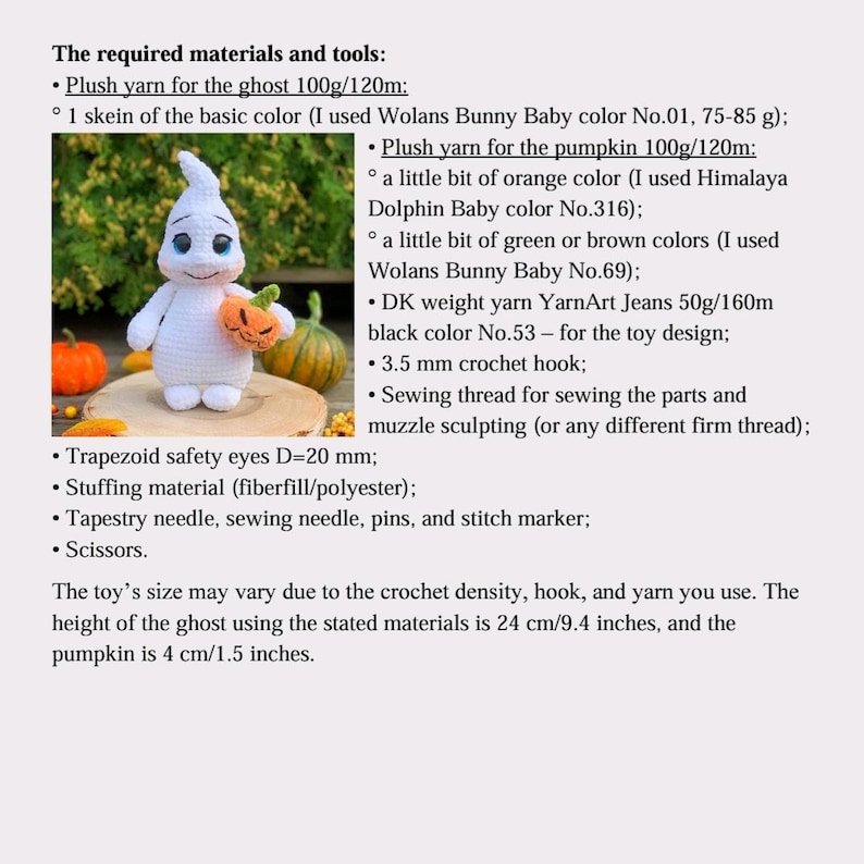Virkmönster amigurumi Halloween spöke och pumpa PDF-fil på engelska och tyska bild 3