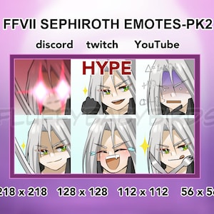 6 Emotes- chibi FF7 Sephiroth emote pack 2 (digital download) for twitch, discord, youtube
