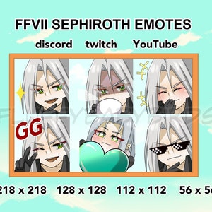 6 Emotes- chibi FF7 Sephiroth emote pack (digital download) for twitch, discord, youtube