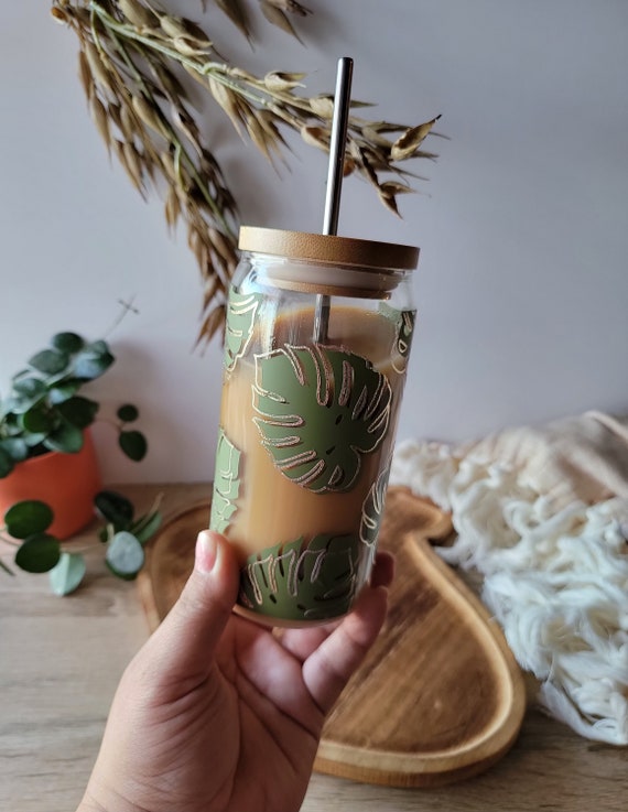 Monstera changing libbey beer can glass cup