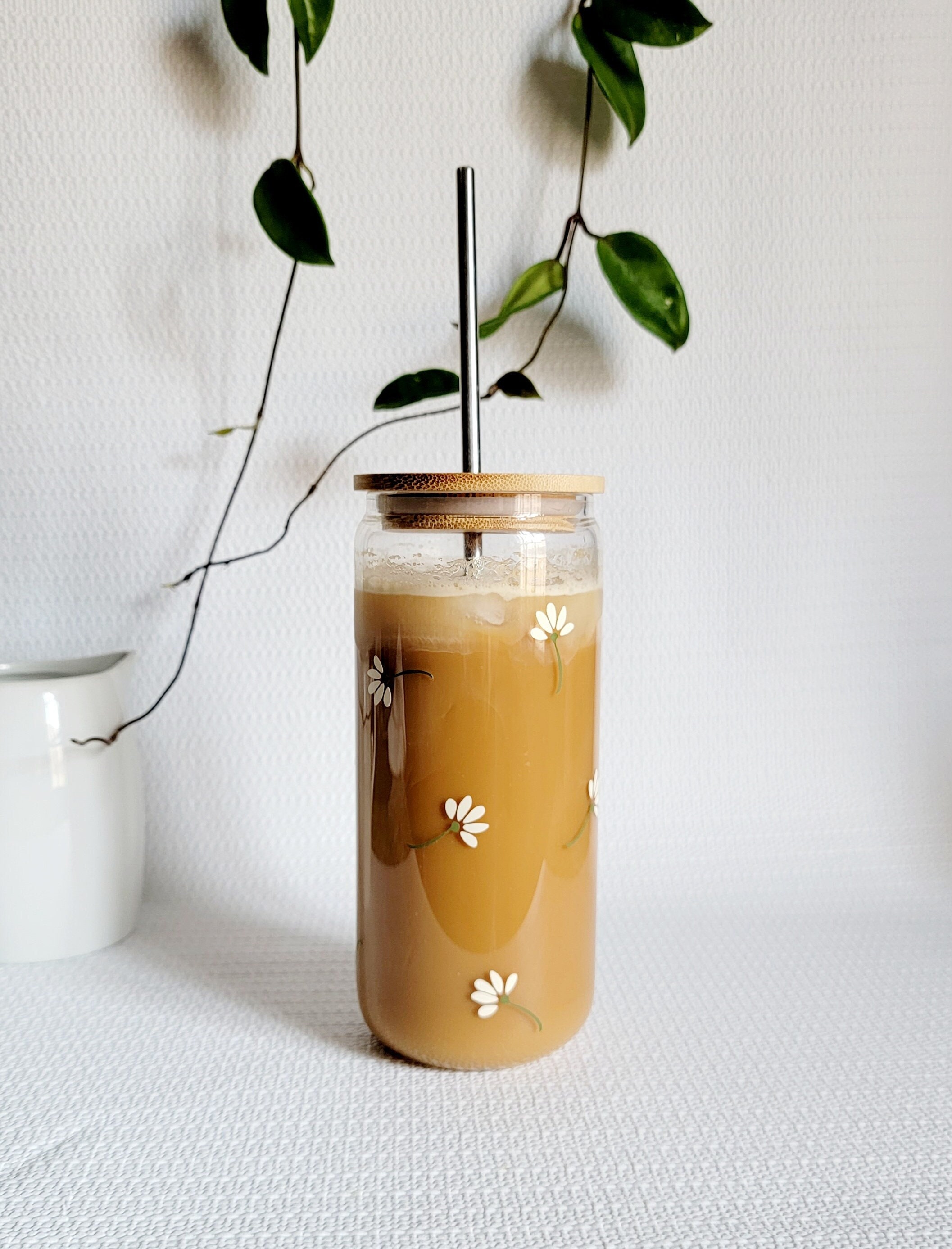 Personalized Iced Coffee Glass Tumbler with Lid & Straw –