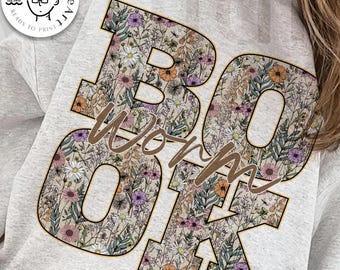 Boho Wildblumen Bücherwurm Png, Blumenbuch Png, Bücherwurm Png, Cottagecore Buchliebhaber Png, gemütlicher Leser Png, Leselehrer Png, Buchklub Geschenk
