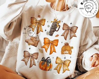 Retro Herbst Schleife Png, Retro Herbst Kürbis Schleife Png, Herbst Kokette Schleife PNG, Herbst Shirt Png, Herbst Girly Png, Mädchen Herbst Sublimation Design