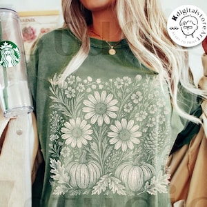 Boho Fall Floral Pumpkin, Autumn Pumpkin Wildflower Leaves, Retro Fall Png, Fall Flower Pumpkin, Fall Leaf Png, Autumn Pumpkin Shirt Design