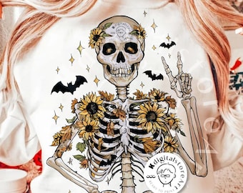 Retro Fall Skeleton Png, Autumn Skull, Creepy Skeleton Skull PNG, Trendy Halloween Shirt Png, Halloween Design, Spooky Halloween Sublimation