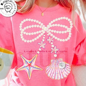 Coquette Pearl Bow PNG, Pink Clam Starfish Design (Digital Download)