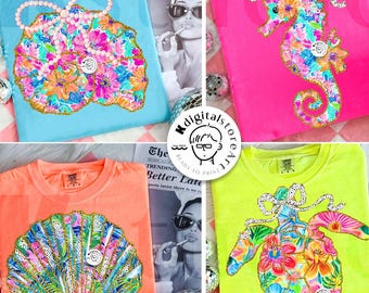 Preppy Floral Seashell PNG Bündel, kokette Sommer (Digitaler Download)