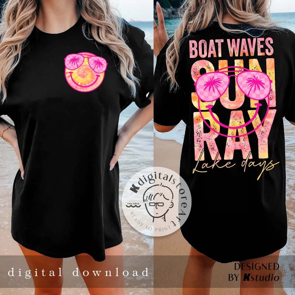 Boat Waves Sun Ray Lake Days, Tie Dye Summer Smiley Png, Retro Summer Girl Png, Summer Beach Png Shirt, Summer Smile, Summer Png Download