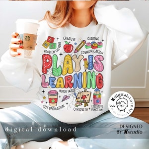 Play Is Learning Teacher Era Png, Back To School Png, Kindergarten Preshool Teacher Png, Teacher Shirt, 1st Day Of School Png Sublimation