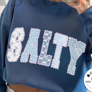 Salty Png, Shabby Chic Summer Shirt Design, Floral Lace Patchwork Png, Coastal Summer Png, Trendy Vintage Beach Png, Cottagecore Salty Png