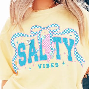 Checkerboard Salty Summer Png, Salty Coquette Summer Bow Shirt, Summer Beach Vibes Png Shirt, Coquette Summer Design, Summer Shirt Design
