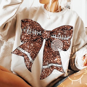 Glitter Sequin Football Bow Png, Fall Coquette Bow PNG, Football Shirt Png, Football Sport Png, Football Mom Png,Game Day Sublimation Design