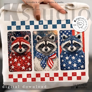 Patriotic Raccoon Png, 4th of July Trash Panda Png, Independence Day Raccoon Png, USA Flag Fireworks, Trendy Patriotic Animal, Raccoon Meme