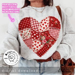 Cute Valentine Heart Patchwork Png, Faux Yarn Valentine Png, Trendy Valentine Png, Floral Valentine Png, Girly Valentine Png, Vday Gifts Png