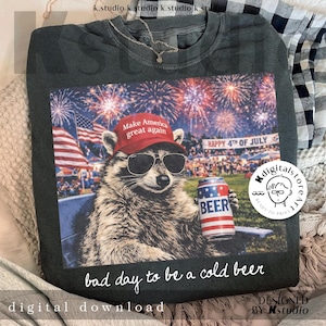 Procione birra Pg, Divertente design PNG del 4 luglio, Procione patriottico Png, Brutta giornata per essere una birra fredda Png, Animale patriottico di tendenza, Meme del procione