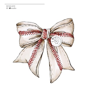 May include: A white bow with red stitching, resembling a baseball, with a brown watercolor effect.