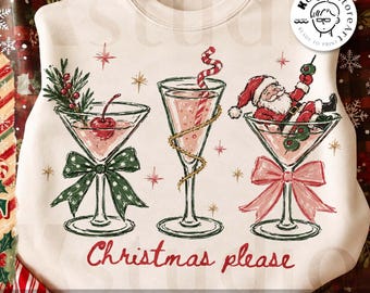 Christmas Please PNG, Christmas Cocktail PNG, Santa Martini Coquette Holiday Sublimation, Retro Doodle Festive Digital Download PNG File Art