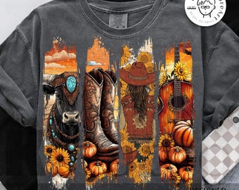 Fall Western Cowgirl Png, Sunflower Cowgirl Png, Cowboy Boots Pumpkin, Cow Fall Cowboy Design, Wild Western, Autumn Cowgirl Png Sublimation