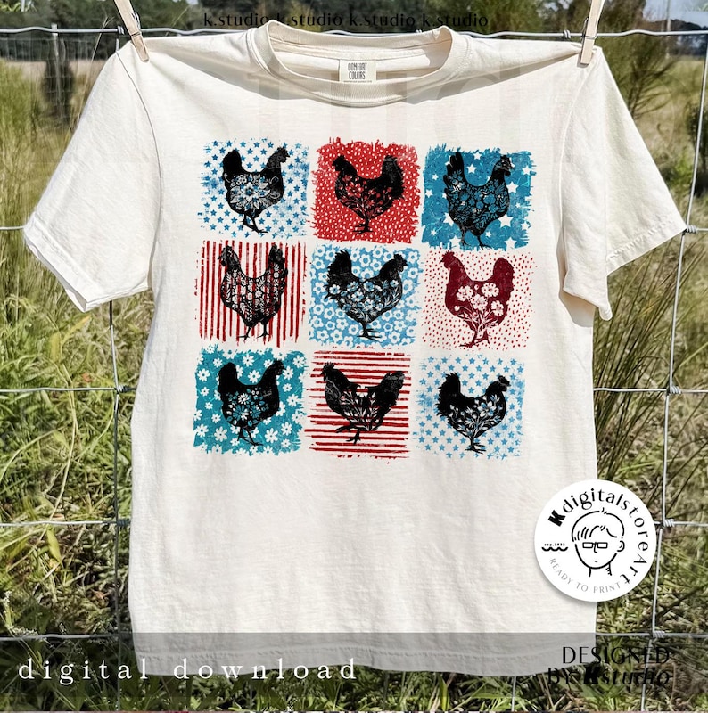 Pollo patriottico 4 luglio Png, Gallina del 4 luglio Png, Pollo con bandiera americana Png, Fattoria USA Png, Pollo floreale Png, Giorno dell'Indipendenza Png immagine 3