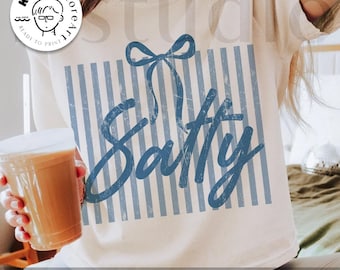 Salty Png, Sarcastic Beach Quote Png, Retro Blue Striped Sublimation, Aesthetic Coquette Bow Png, Trendy Sassy Coastal, Whimsical Summer Png