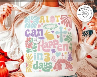 Retro A Lot Can Happen In 3 Days Svg Png, Easter Design, Easter Svg Png, Easter Bunny, Easter Bunny Bow Easter Sublimation Design Download