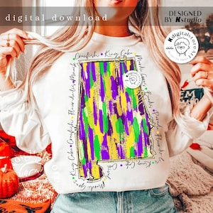 Alabama Mardi Gras png, Fat Tuesday, Mardi Gras Alabama-kaart, Mardi Gras png, Mardi Gras Design Shirt png Sublimatie ontwerp downloaden