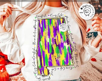 Brushstroke Alabama Mardi Gras Png, Fat Tuesday, Mardi Gras Alabama Map, Mardi Gras Png, Mardi Gras Design Shirt Png, Mardi Gras Shirt Png