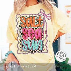 Checkerboard Salt Sea Sun Png, Coquette Summer Bow Shirt, Girl Summer Beach Vibes Png Shirt, Coquette Summer Design, Summer Shirt Design