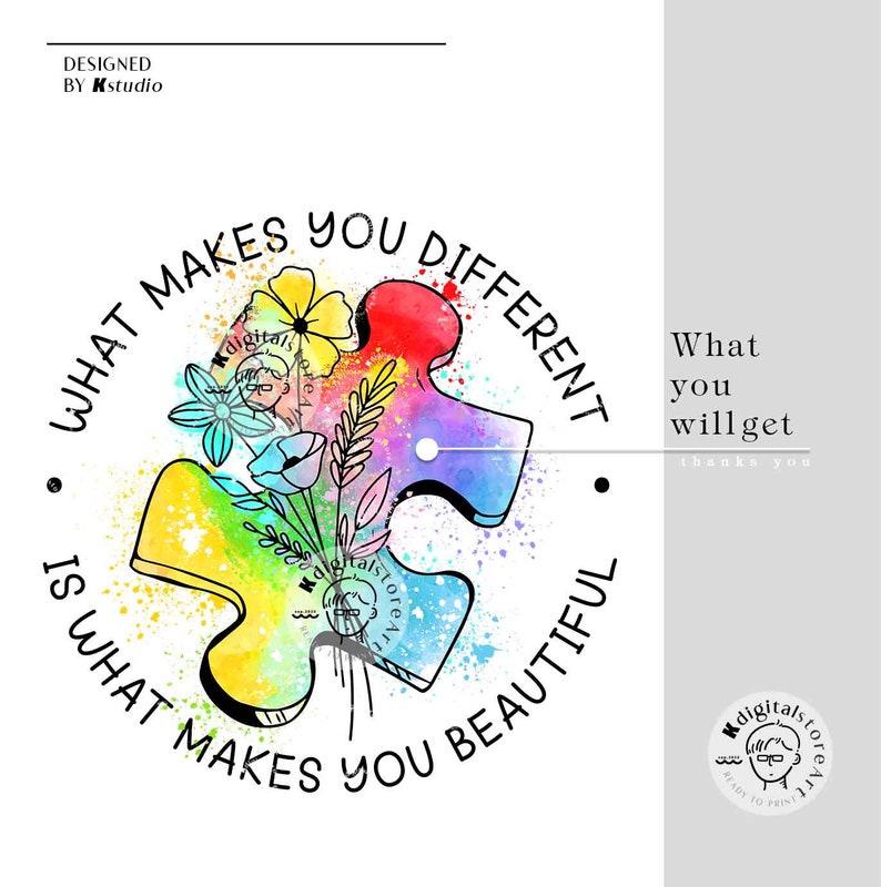 Retro Wildflower Autism, What Make You Different Make You Beautiful, Colorul Autism Puzzle Design, Autism Shirt Design Png Design Download image 3