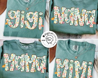 Preppy bloemen Mama Gigi Mimi Nana-bundel, Moederdag png, familiebundel png, cadeau voor haar, preppy bundel moeder, bloemen moeder png-sublimatie