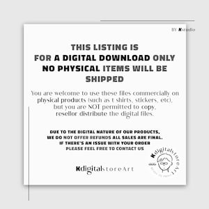 May include: White square graphic with text stating "THIS LISTING IS FOR A DIGITAL DOWNLOAD ONLY NO PHYSICAL ITEMS WILL BE SHIPPED." Additional text explains usage rights and refund policy. The KdigitalstoreArt logo is in the bottom right corner.