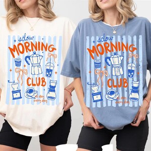 Slow Morning Club Png, Retro Coffee Lover Png Design, Blue Coquette Bow Png, Caffeine Png, Coffee Maker Espresso Machine Gift, Trendy Social image 4