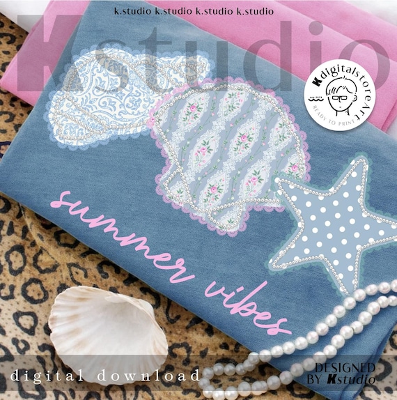 Summer Vibes Png, Seashell Starfish Png, Pearl Shell Coastal Png, Shabby Chic Seashell Png, Retro Floral Shell Png, Trendy Summer Seashell