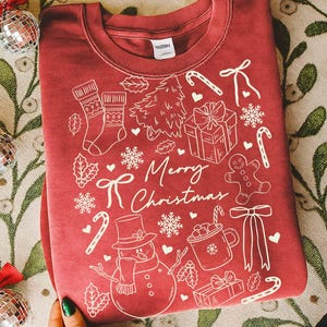 Merry Christmas PNG Bundle, Christmas Doodle Png, Minimal Holiday Doodle Design, Festive Outline Christmas Elements, Cozy Winter Shirt PNG image 5