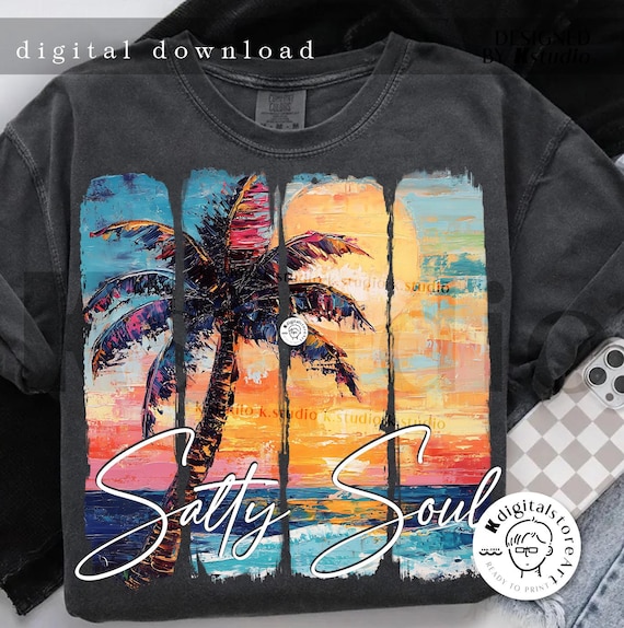 Retro Salty Soul Png, Summer Vibes Png, Summer Beach Png Shirt, Salty Summer Shirt Design Retro Shirt Design, Salty Summer Sea Salt Sand Png