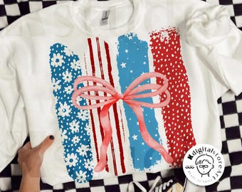 Brushstroke 4th July Bow, Coquette USA Flag 1776 Png, Coquette 4th Of July Png, USA Flag, Independence Day 1776, American Bow Shirt Design