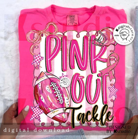 Football Pink Out png, Breast Cancer Awareness Shirt Design, Tackle Breast Cancer Png, Tackle Cancer Png, Preppy Pink Football PNG
